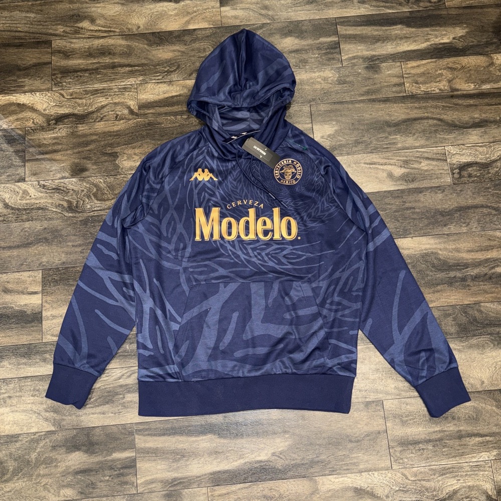 Kappa x Modelo Ahop Graphic Hoodie Pullover Men's Size L Navy Blue Gold BNWTGS
